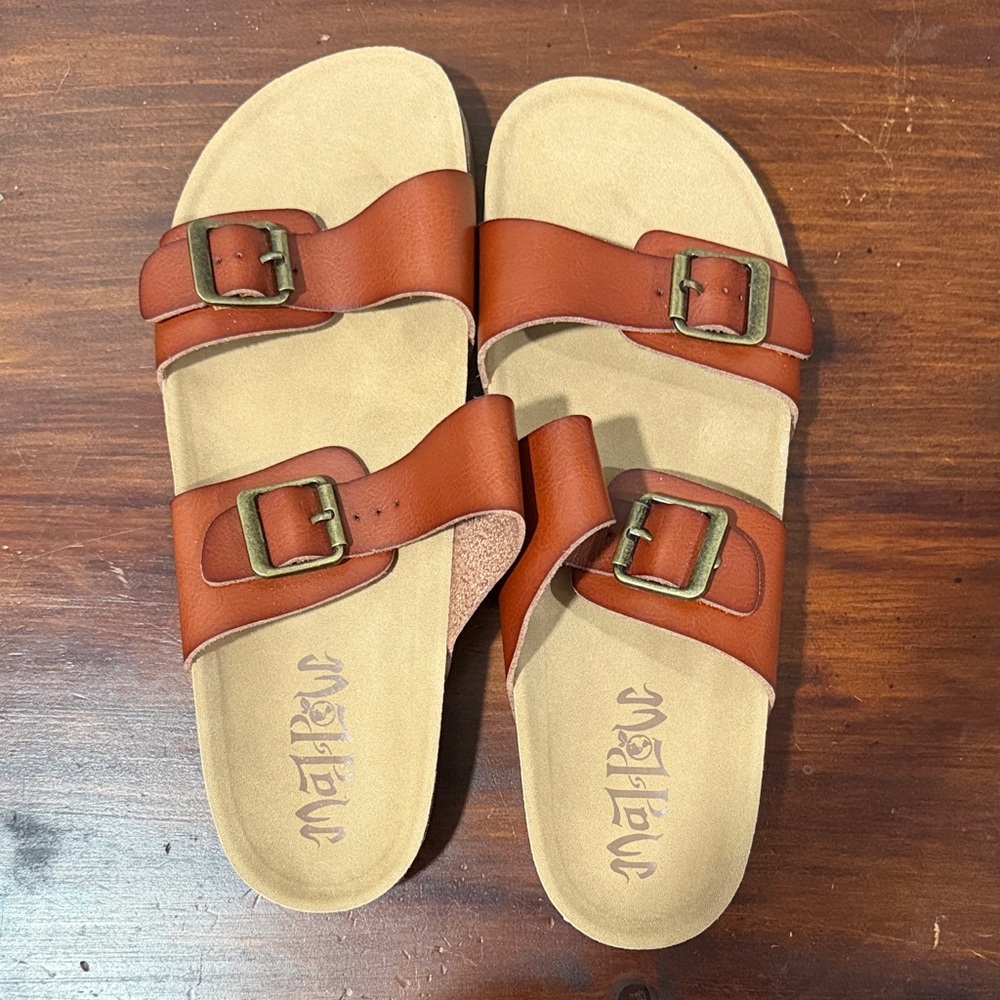Matisse Cognac and Beige Buckle Sandals